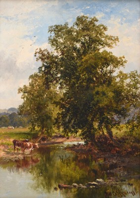 Lot 422 - Walter Wallor Caffyn (1845-1898) Cattle Near a Wooded Stream