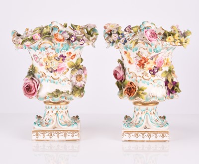 Lot 98 - A pair of Coalport Coalbrookdale vases, circa 1820-25