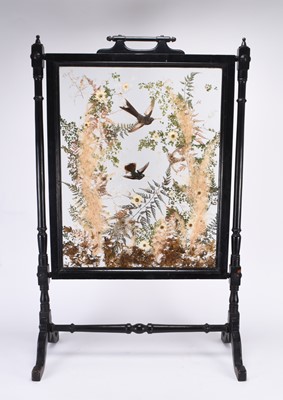 Lot 55 - Taxidermy: A late Victorian ornithological ebonised fire screen