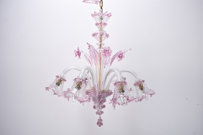 Lot 386 - A Venetian coloured glass six-branch chandelier