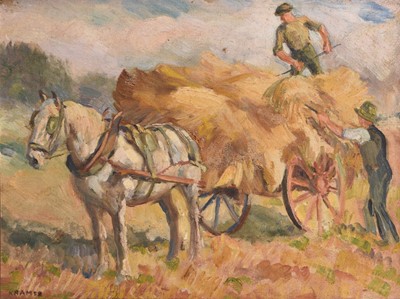 Lot 166 - Attributed to Jacob Kramer (1892-1962) Loading a Haywagon