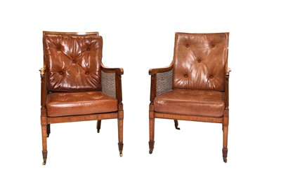 Lot 397 - A pair of 19th century caned bergère library chairs