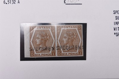 Lot 332 - Great Britain 1872-73 6d pale chestnut Plate 11, imperf SPECIMEN pair; superb original gum.