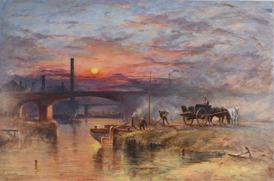 Lot 414 - John L Chapman (b.1946) Industrial Sunset on The Irwell