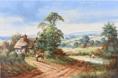 Lot 143 - Chris Howells (1947-2013) Rural Landscape with Horses and Haywagon