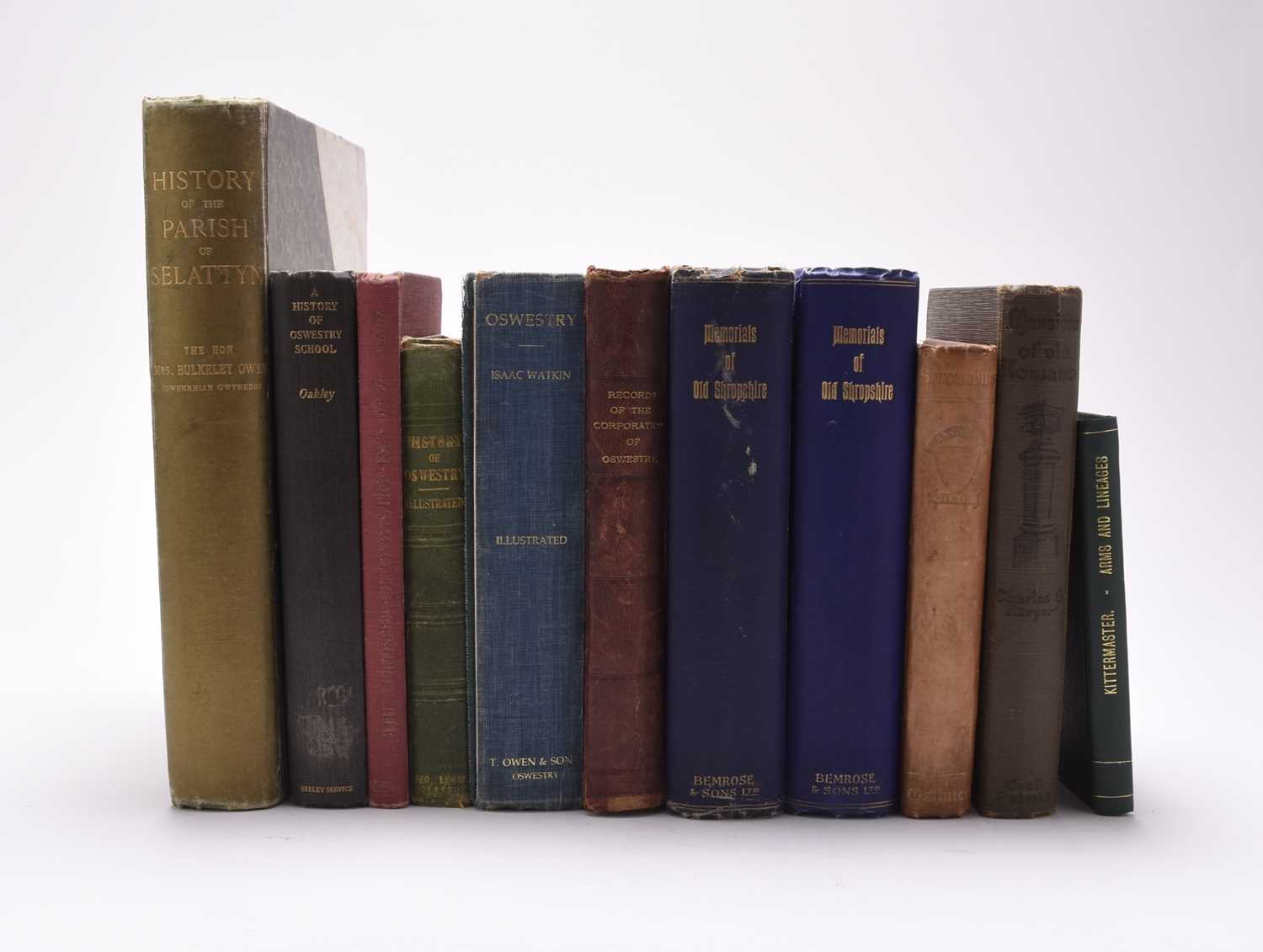 Lot 20 - BULKELEY-OWEN, The Hon Mrs, History of Selattyn Parish. 4to, Oswestry c 1895. With other books on Oswestry and Shropshire (11) (box)