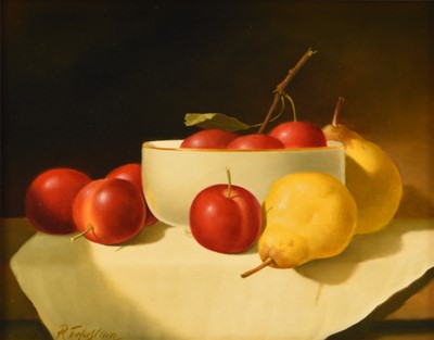 Lot 435 - Ron Haslam (20th Century) Still Life with Plums and Pears