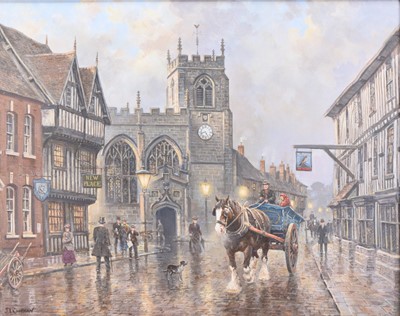 Lot 396 - John L Chapman (b.1946) The Falcon Inn and Chapel Street, Stratford Upon Avon