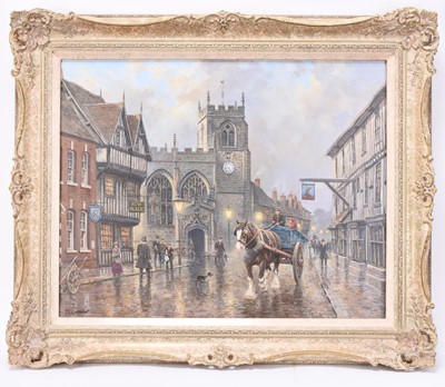 Lot 396 - John L Chapman (b.1946) The Falcon Inn and Chapel Street, Stratford Upon Avon