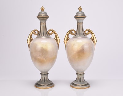 Lot 46 - A pair of S Fielding & Co Stoke-on-Trent vases and covers painted with pheasants