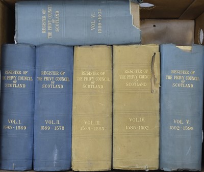 Lot 117 - REGISTER OF THE PRIVY COUNCIL OF SCOTLAND 1545-1622, vols I-XII, 4to, HM General Register House, Edinburgh, 1877-95. (20) (3 boxes)