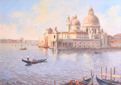 Lot 44 - Adrian Rigby (b.1951) Two Venetian Oils showing the Santa Maria Della Salute from the Grand Canal