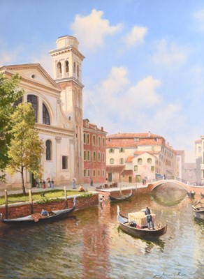 Lot 107 - Adrian Rigby (b.1962) Two Paintings of San Giorgio Maggiore and San Trovaso, Venice