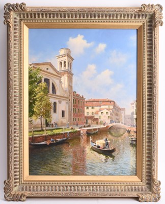 Lot 107 - Adrian Rigby (b.1962) Two Paintings of San Giorgio Maggiore and San Trovaso, Venice