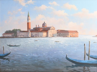 Lot 107 - Adrian Rigby (b.1962) Two Paintings of San Giorgio Maggiore and San Trovaso, Venice