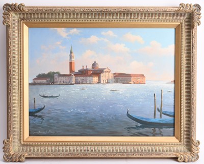 Lot 107 - Adrian Rigby (b.1962) Two Paintings of San Giorgio Maggiore and San Trovaso, Venice