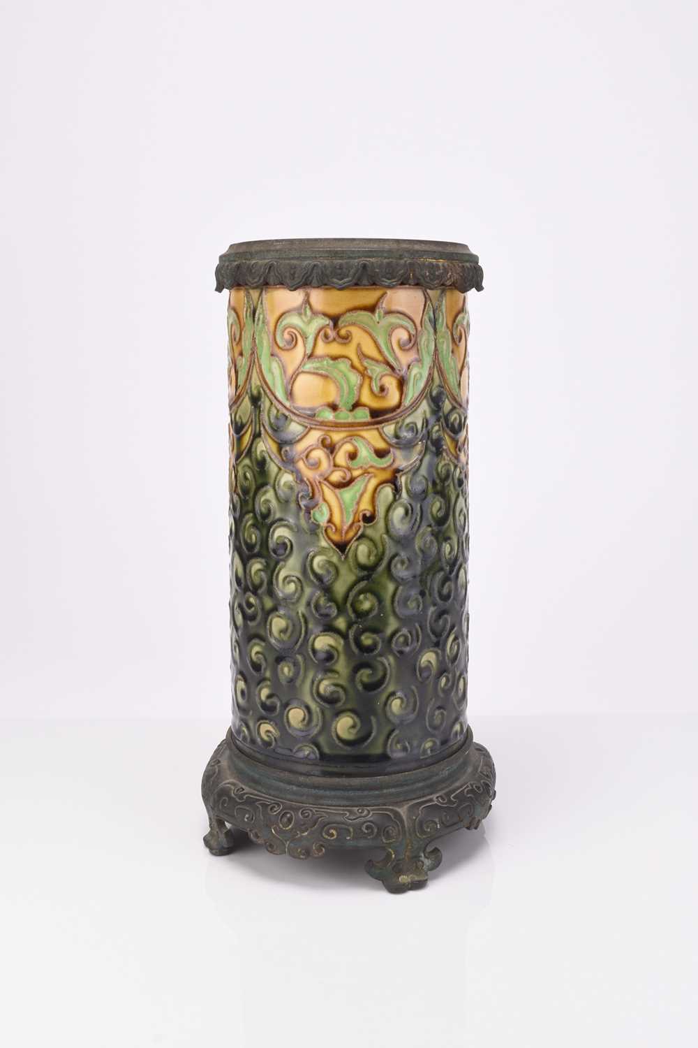 Lot 167 - Choisy-Le-Roi majolica oil lamp base, late 19th century