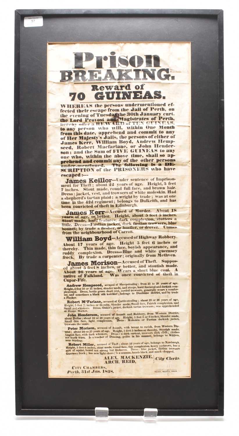 Lot 57 - BROADSIDE. Prison breaking, Perth 1838
