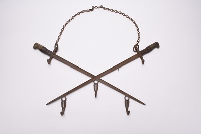 Lot 199 - Coat rack constructed from a pair of French M1876 Gras Rifle Bayonets