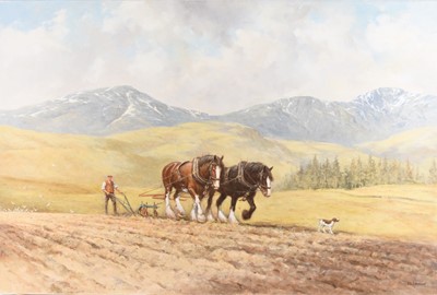 Lot 703 - John L Chapman (b.1946) Ploughing Near Crianlarich, Scotland