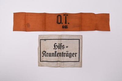 Lot 195 - Two German WW2 armbands - Org. Todt and Hilfs-Waffentrager (Stretcher Bearer)