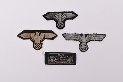 Lot 196 - German WW2 bullion breast eagle, SS eagle, and two post-war SS cloth insignia