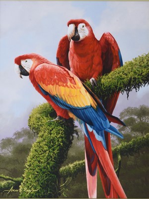 Lot 265 - Adrian Rigby (b.1962) Scarlet Macaws, Partners for Life