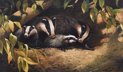 Lot 268 - Adrian Rigby (b.1962) Badger Family