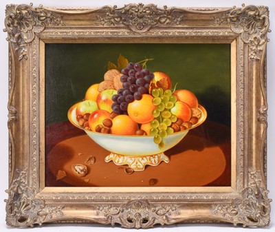 Lot 174 - Ron Haslam (20th Century) Still Life of Fruit and Nuts in a White Porcelain Bowl