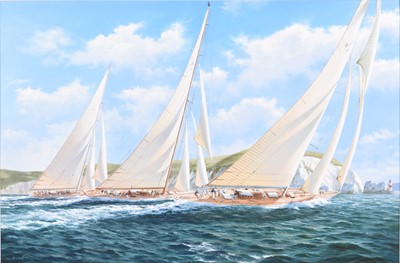 Lot 80 - Adrian Rigby (b.1962) Race to the Needles, Yankee, Britannia and Velsheda