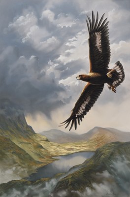 Lot 263 - Adrian Rigby (b.1962) Eagle in Flight over a Loch