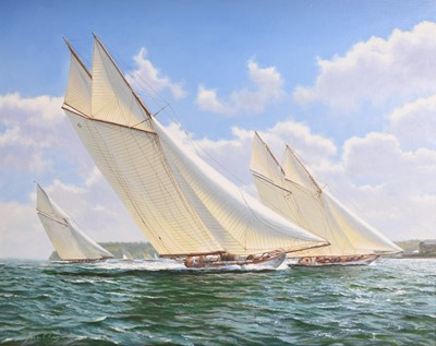 Lot 18 - Adrian Rigby (b.1962) Westward and Cicely, Racing off Cowes 1910