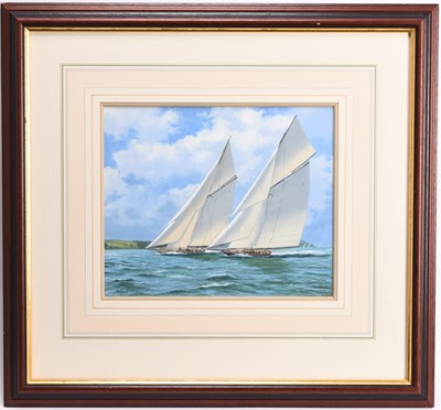 Lot 161 - Adrian Rigby (b.1962) Battle of J-Class Yachts, Yankee and Shamrock V