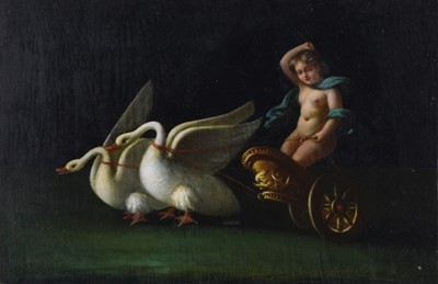 Lot 641 - Continental School (19th Century) A Pair of Oils depicting Cupid in a chariot
