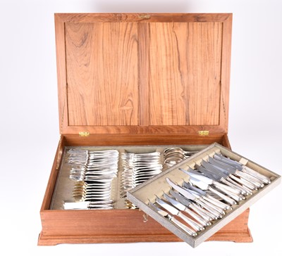 Lot 9 - A cased canteen of German silver cutlery