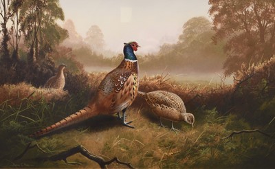 Lot 28 - Adrian Rigby (b.1962) Pheasants in the Autumn Mist