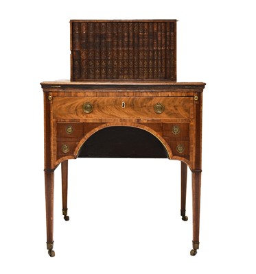 Lot 49 - A Regency Sheraton style mahogany and walnut-veneered bonheur de jour