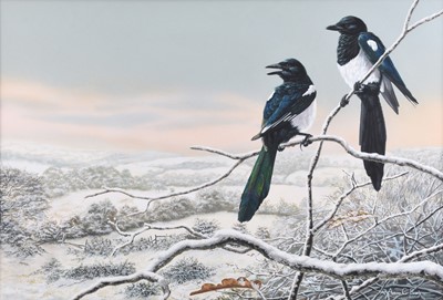 Lot Adrian Rigby (b.1962) Midwinter Magpies