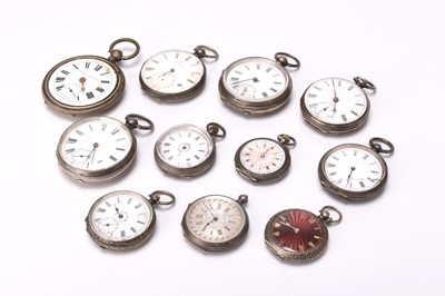 Lot 305 - A collection of silver pocket watches and two travel clocks