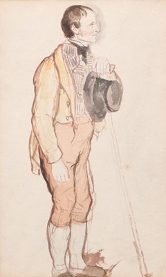 Lot 364 - Attributed to William Henry Hunt (1790-1864) Study of a Gentleman Leaning on a Staff