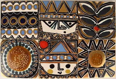 Lot 525 - Seven tiles designed by Rhys and Jane Powell