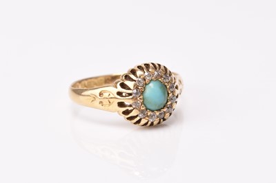 Lot 105 - An 18ct gold turquoise and diamond cluster ring