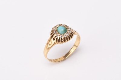 Lot 105 - An 18ct gold turquoise and diamond cluster ring