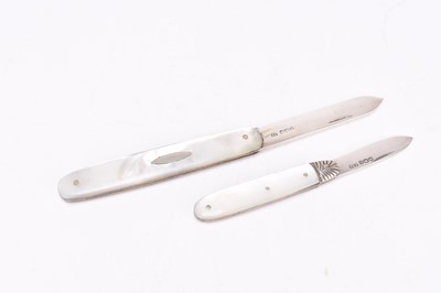 Lot 20 - Two 20th century mother of pearl and silver folding knives