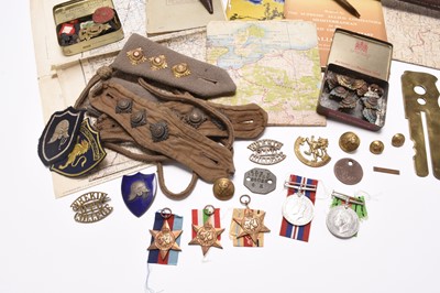 Lot 130 - Interesting WW2 grouping, Capt. Livesey, incl. medals, sword, hat, maps and insignia