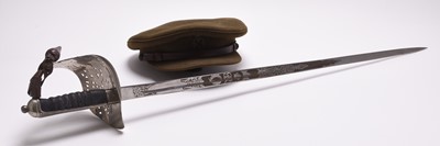 Lot 130 - Interesting WW2 grouping, Capt. Livesey, incl. medals, sword, hat, maps and insignia