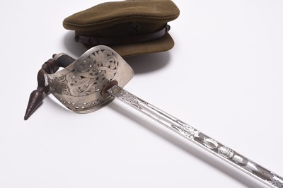 Lot 130 - Interesting WW2 grouping, Capt. Livesey, incl. medals, sword, hat, maps and insignia