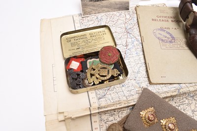 Lot 130 - Interesting WW2 grouping, Capt. Livesey, incl. medals, sword, hat, maps and insignia