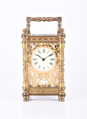 Lot 382 - A French early 20th century brass carriage timepiece