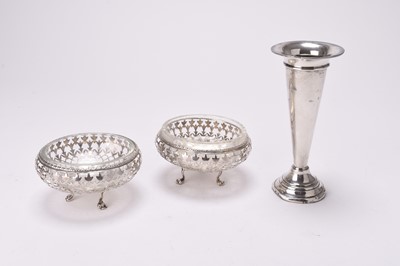 Lot 80 - A pair of silver dishes and a silver posy vase